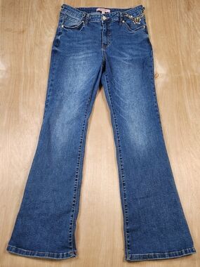 Juicy Couture Womens Blue Flared Bootcut Jeans with Gold Chain Accent Size 30